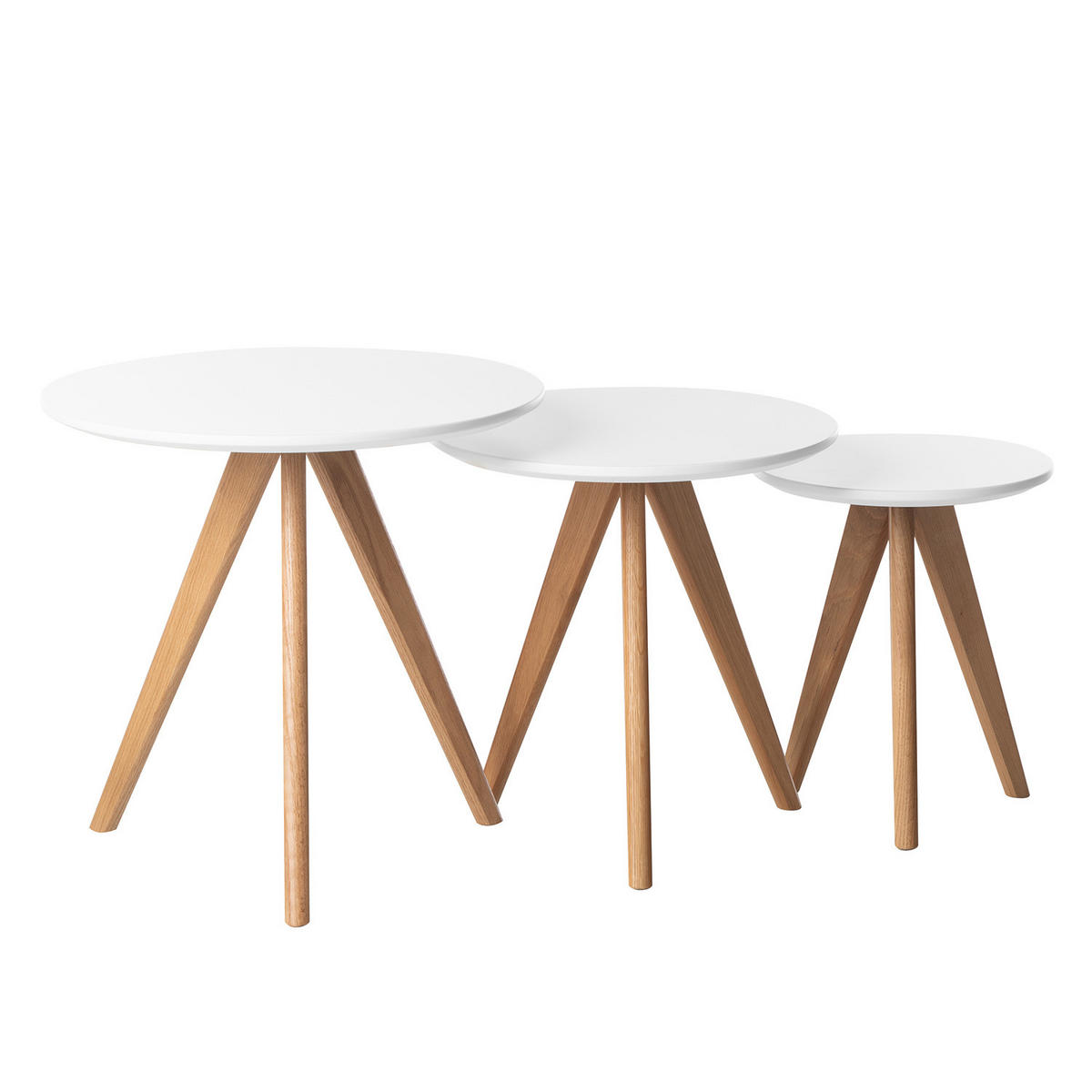 BEISTELLTISCH - 3-teilig - Eiche teilmassiv - Weiß / Eiche - Braun/Weiß, Holz/Holzwerkstoff (48/48/45cm) - home24