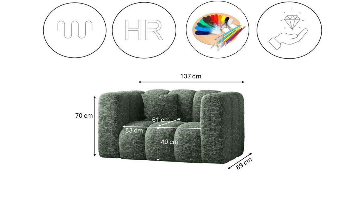 COUCHGARNITUR 2+1+1 Serie Grand Stilvol Stoff Haga Grün - Grün, Holz (197/70/91cm) - Kaiser Möbel