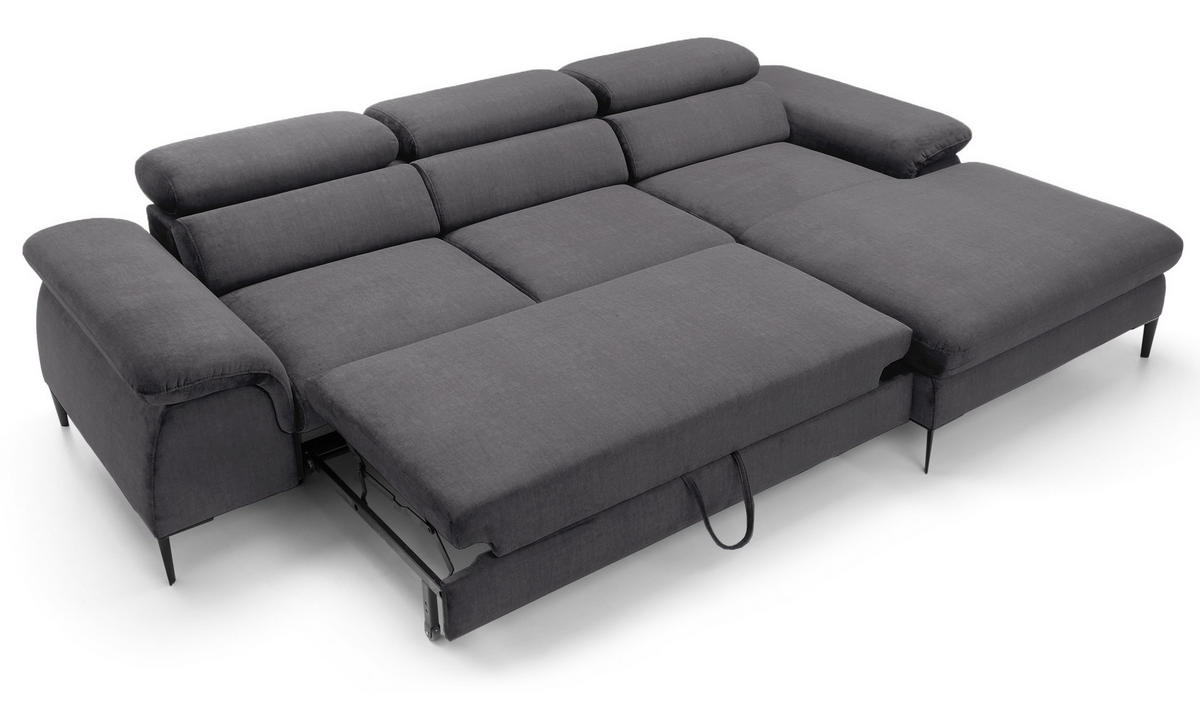 ECKSOFA L-Form 290 cm Amaro M mit Schlaffunktion, Rechts, Grau - Grau, Holz (182/288cm) - Emporius