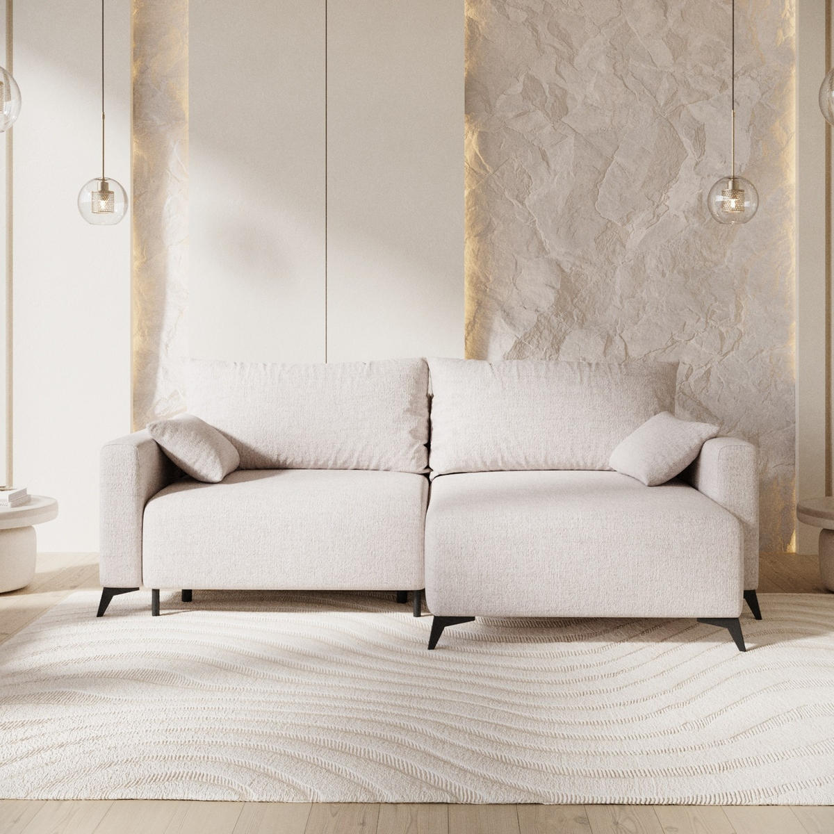 ROHOVÁ SEDAČKA NUVIO, textil, Písková - černá/písková barva, kov/dřevo (239/148cm) - AltaBeds