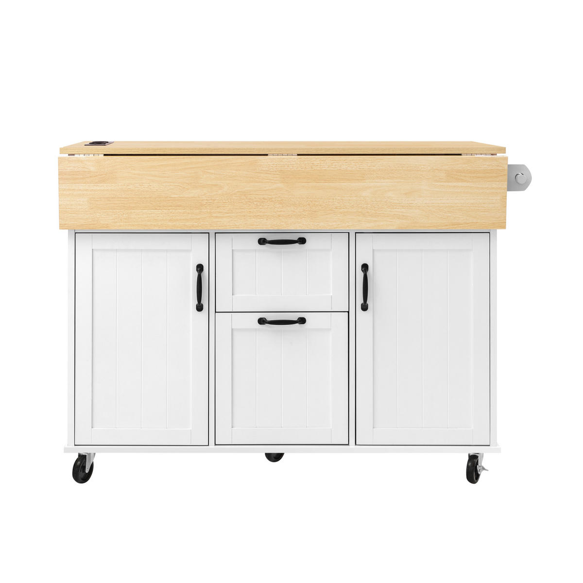 KÜCHENINSEL mit Klapptisch 120 x 40-60-80 x 92 cm Weiß/Natur - Weiß, Holz (80/92/120cm) - Beauniv