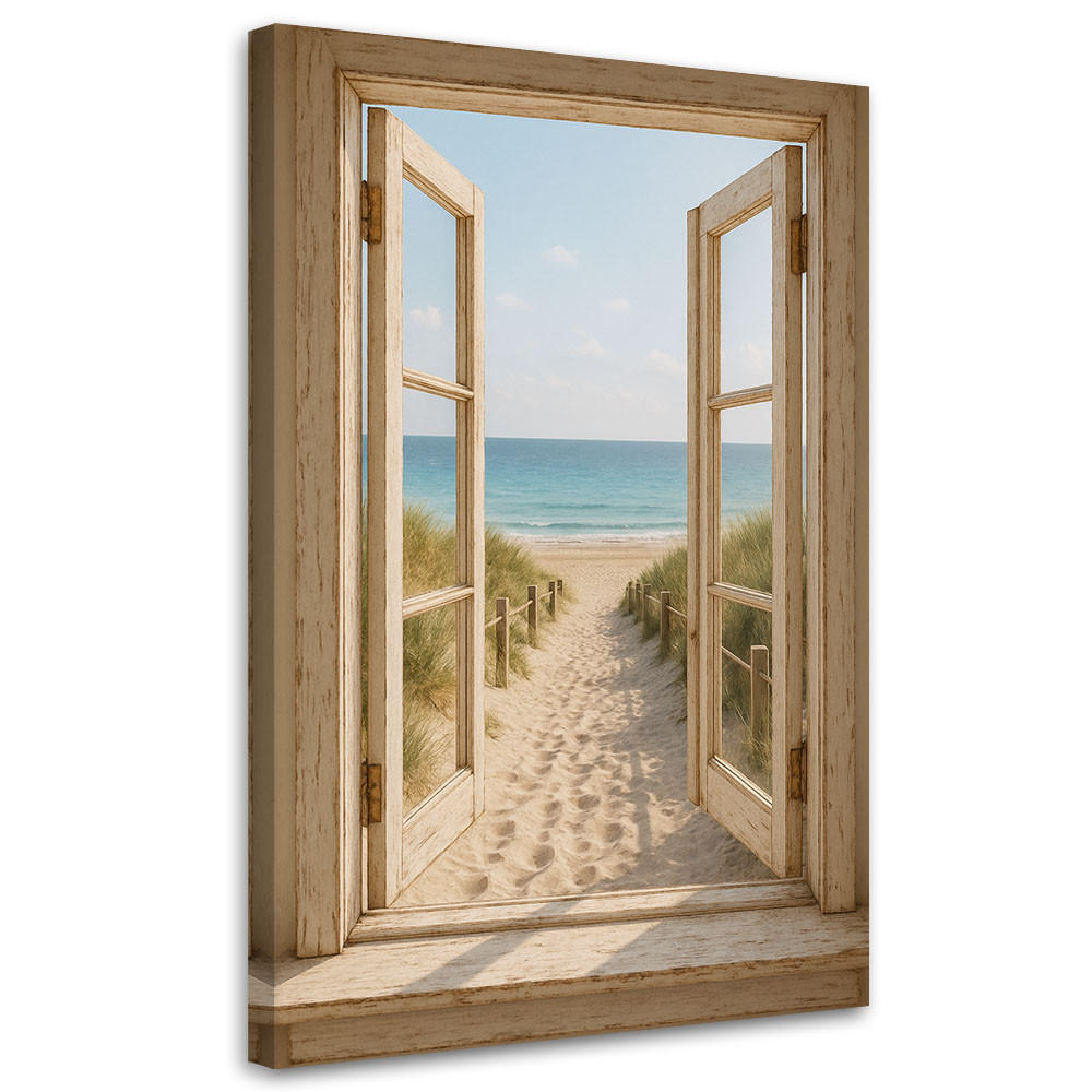LEINWANDBILD Blick aus einem Fenster auf den Strand 80x120cm - Beige, Textil (80/120cm) - Feeby