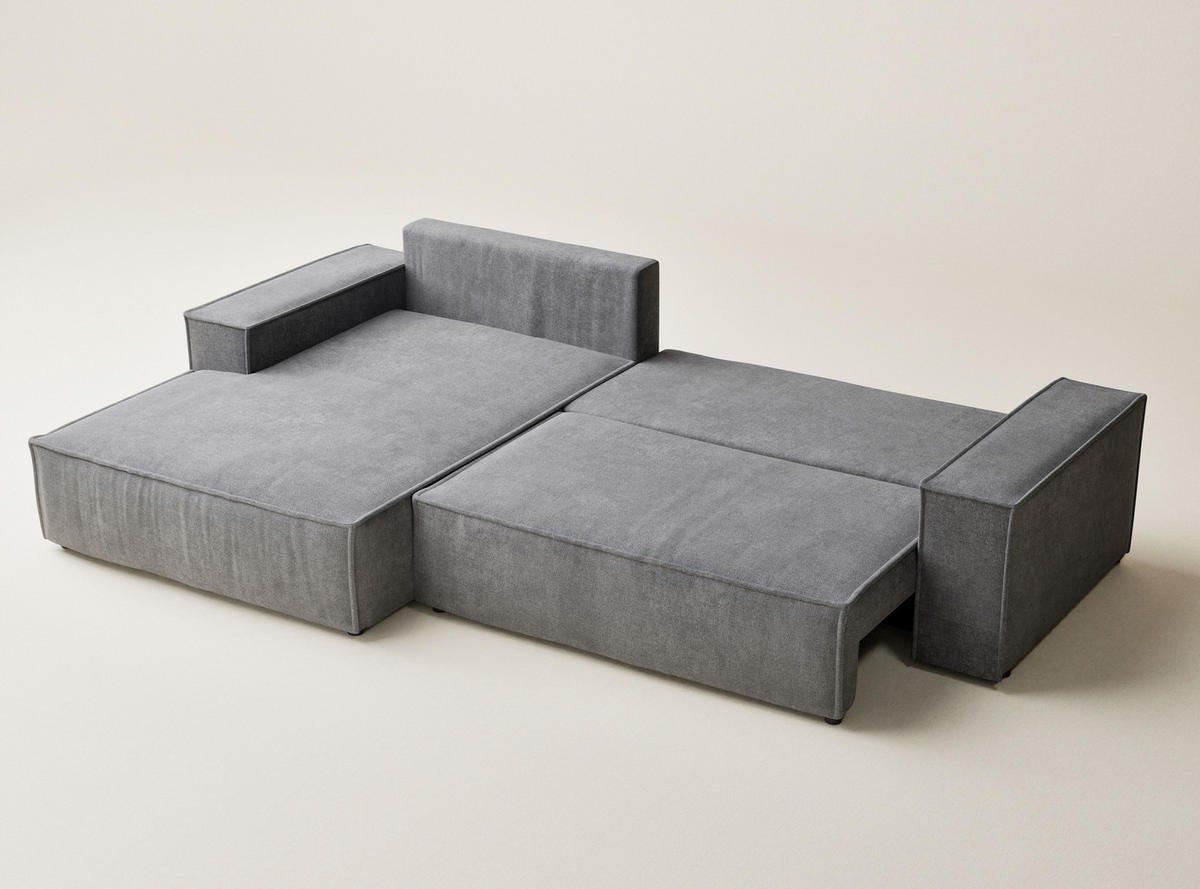 ECKSOFA Maze Grau Chenille-Stoff - Rechts Seite - Schwarz/Grau, Holz/Holzwerkstoff (185/294cm) - Maison de Reve