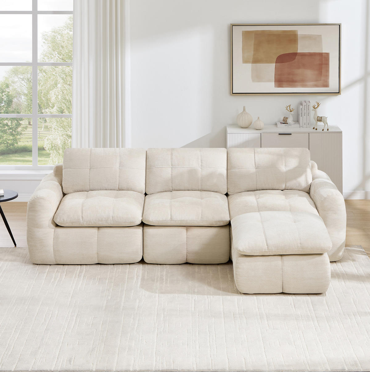 SOFA 264/160/68 cm in Beige aus Chenille mit Ottoman und flexiblem Design - Beige, Textil (160/68/264cm) - Flora Grace