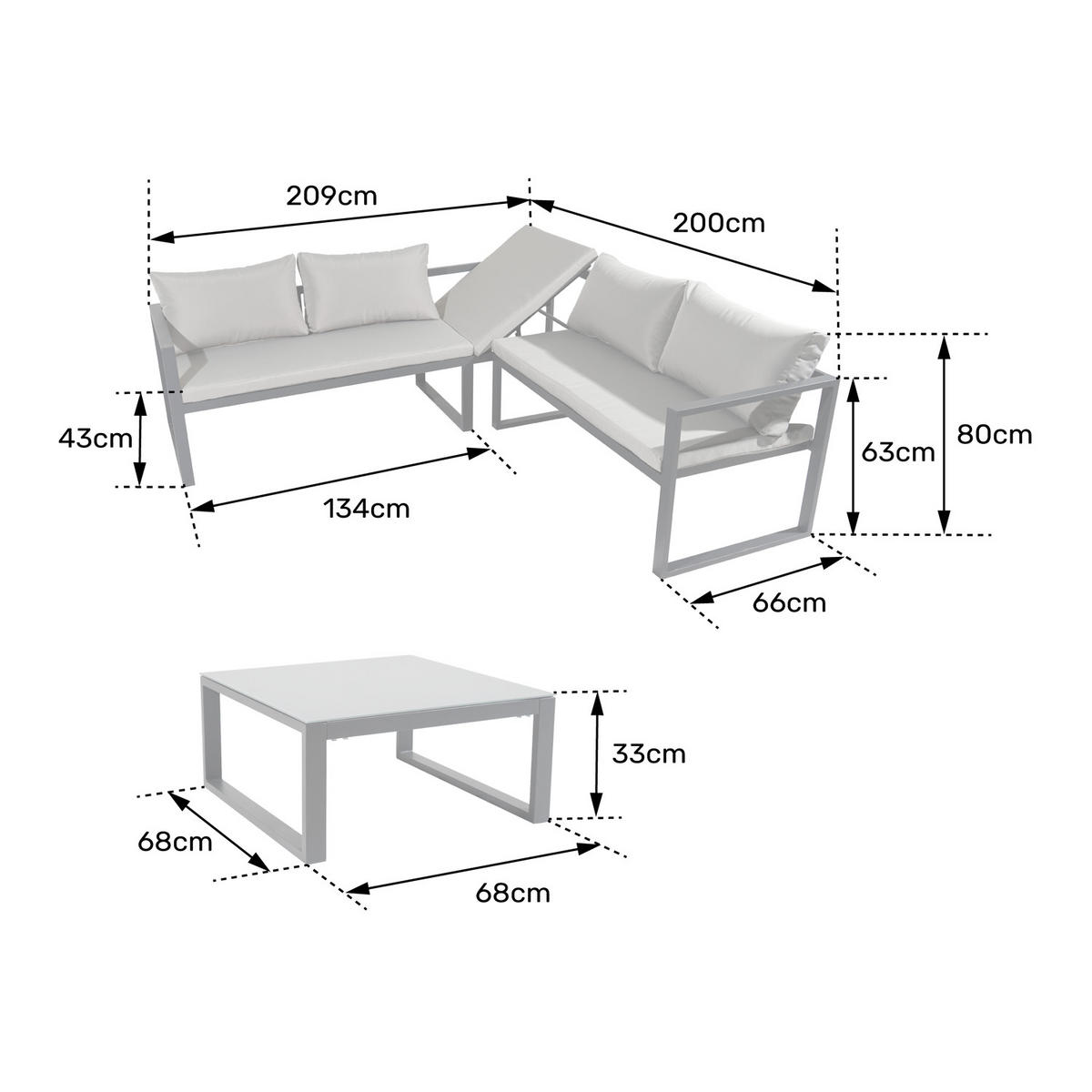 GARTENSALON Ibiza Blau und Weiß 4 Plätze - Blau, Metall - Happy Garden