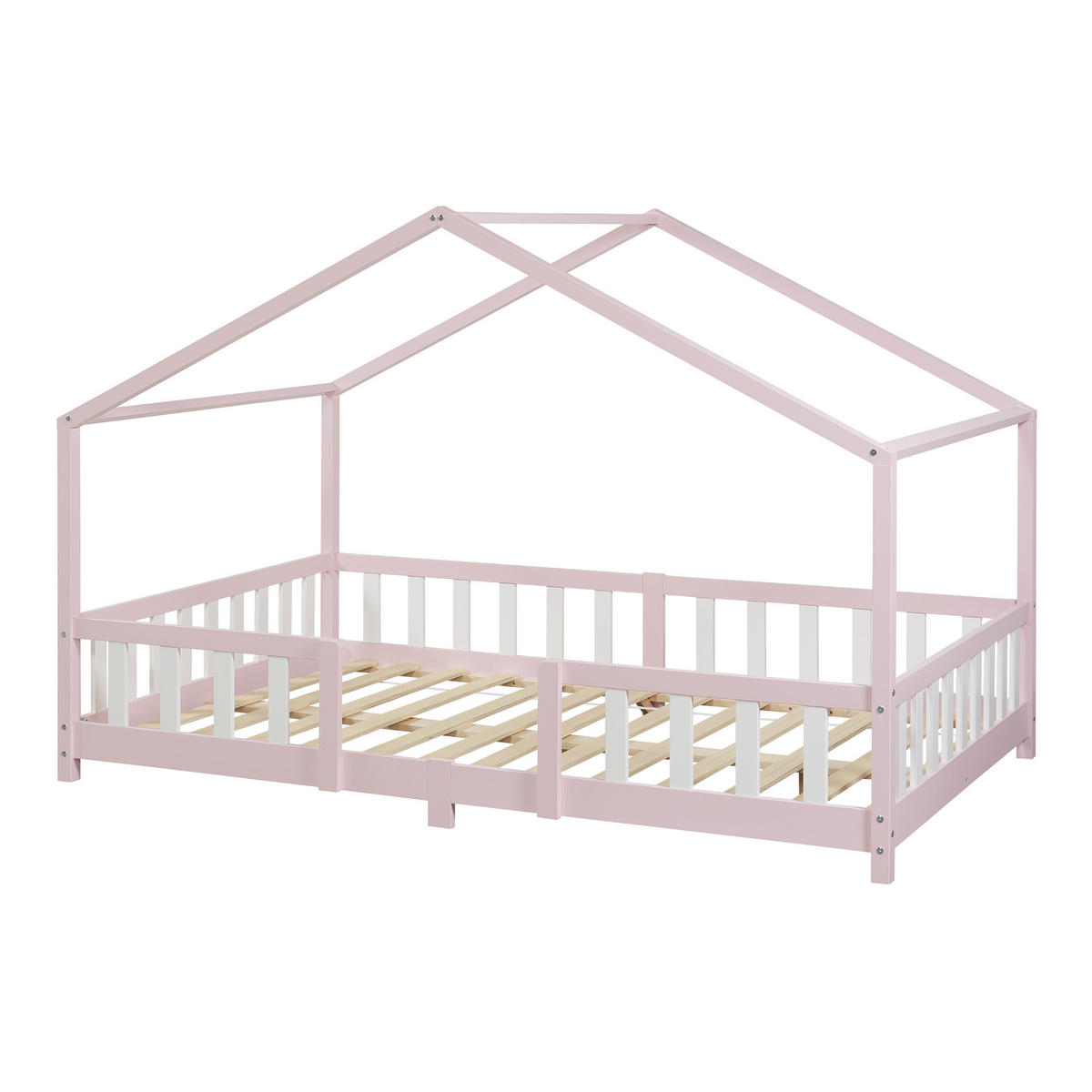 HAUSBETT Treviolo - Hellrosa/Weiß, Holz (120/200cm) - [en.casa]