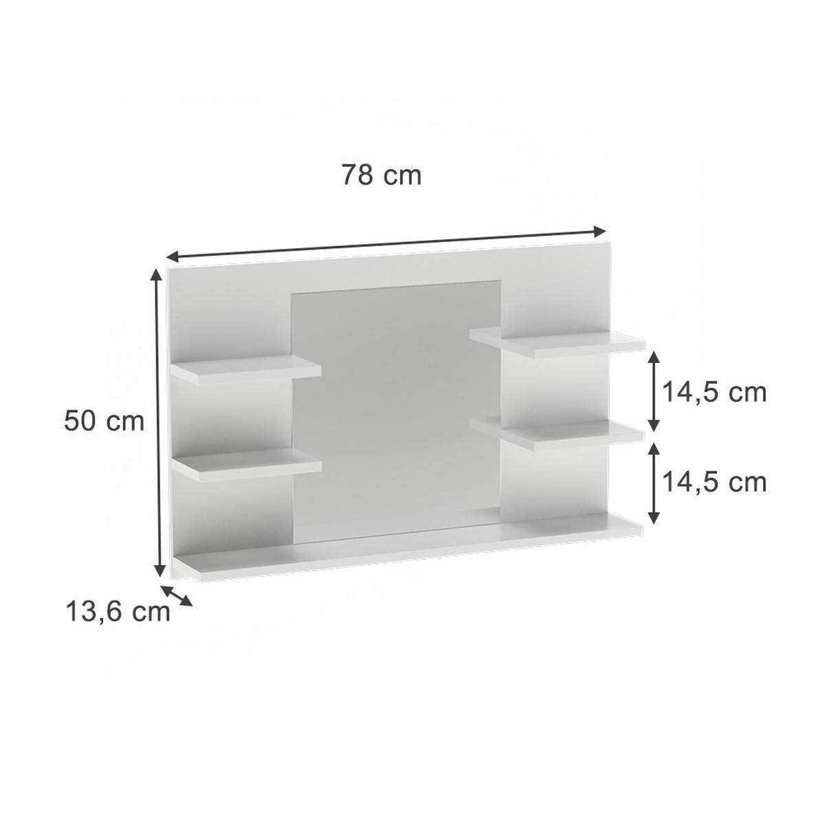 BADSPIEGELSCHRANK Wilbur Weiß 78 x 50 cm mit Regalen - Weiß, Holzwerkstoff (78/50/13.6cm) - Vicco