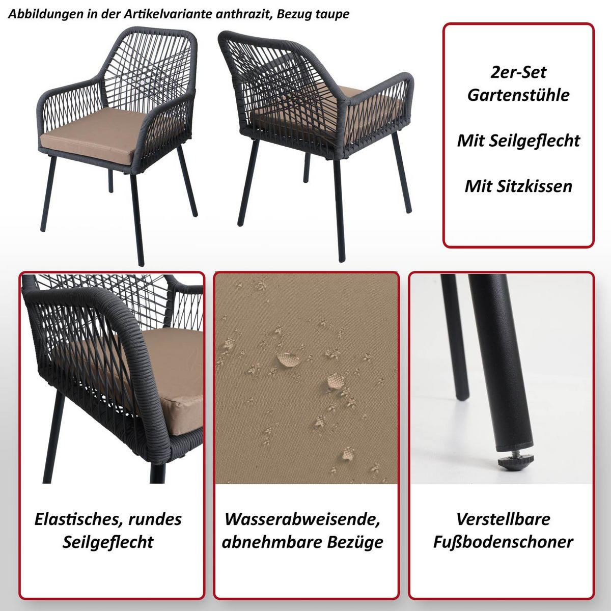 GARTENSTUHL Anthrazit, Taupe - Taupe/Anthrazit, Textil (54/81/62cm) - MCW