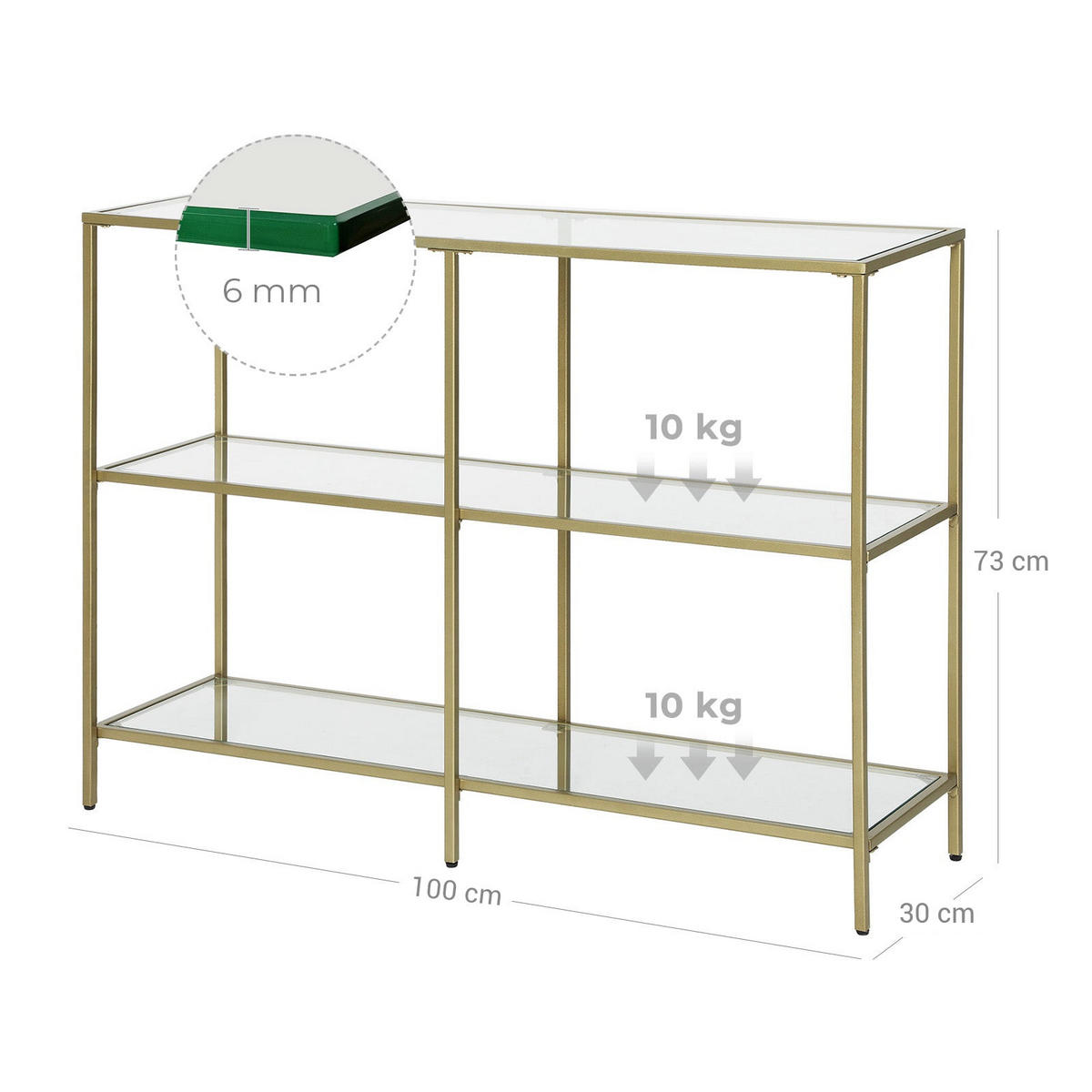 KONSOLENTISCH - Goldfarben, Metall (100/30/73cm) - Hansiro