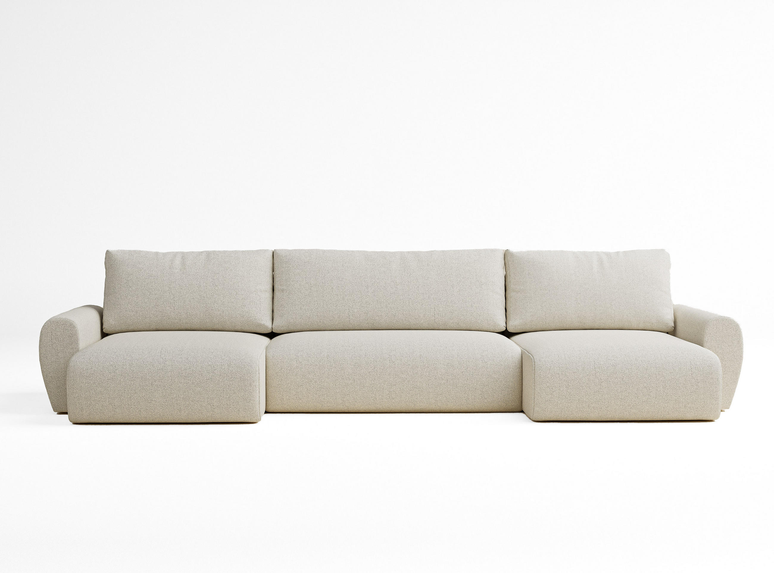 WOHNLANDSCHAFT MIT SCHLAFFUNKTION Numba Creme Webstoff - Creme/Schwarz, Holz/Holzwerkstoff (397/70/153cm) - Maison de Reve