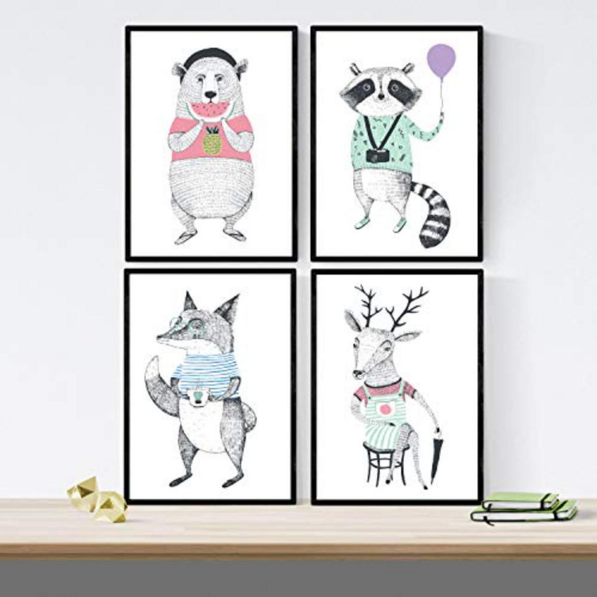 POSTER Set mit 4 Moderne skandinavische Tiere A4 Rahmenlos - Klar, Papier (29.7/3cm) - Nacnic