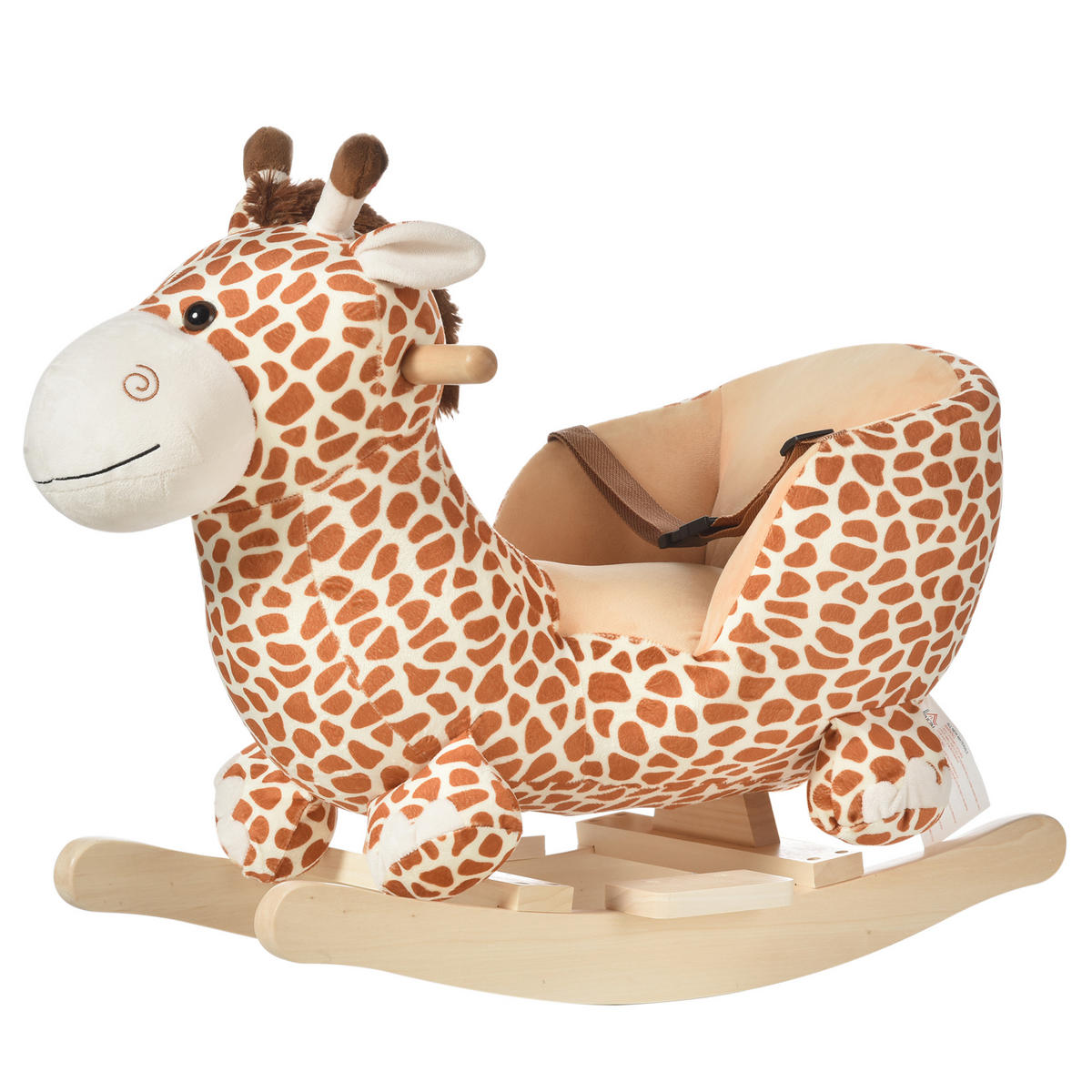SCHAUKELPFERD DE-18226 Giraffe, Musikfunktion, Sicherheitsgurt Braun-Beige - Braun, Holz (33/45/60cm) - ComfortXL