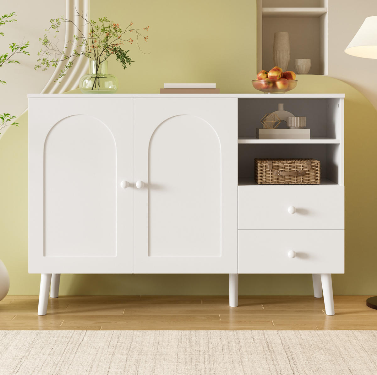 SIDEBOARD 118/35/82 cm weiß aus MDF und Holzwerkstoff mit 2 Türen und 2 Schubladen - Weiß, Holzwerkstoff (118/82/35cm) - OKWISH