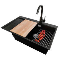 GRANITSPÜLE Sydney, 2-er set Schwarz 78/50 cm 1 Becken + Küchenarmatur 32/20 cm + Ablauf-Set + Küchenzubehörset ab 60er Unterschrank - Chromfarben/Beige, Kunststoff (78/20/50cm) - Primagran