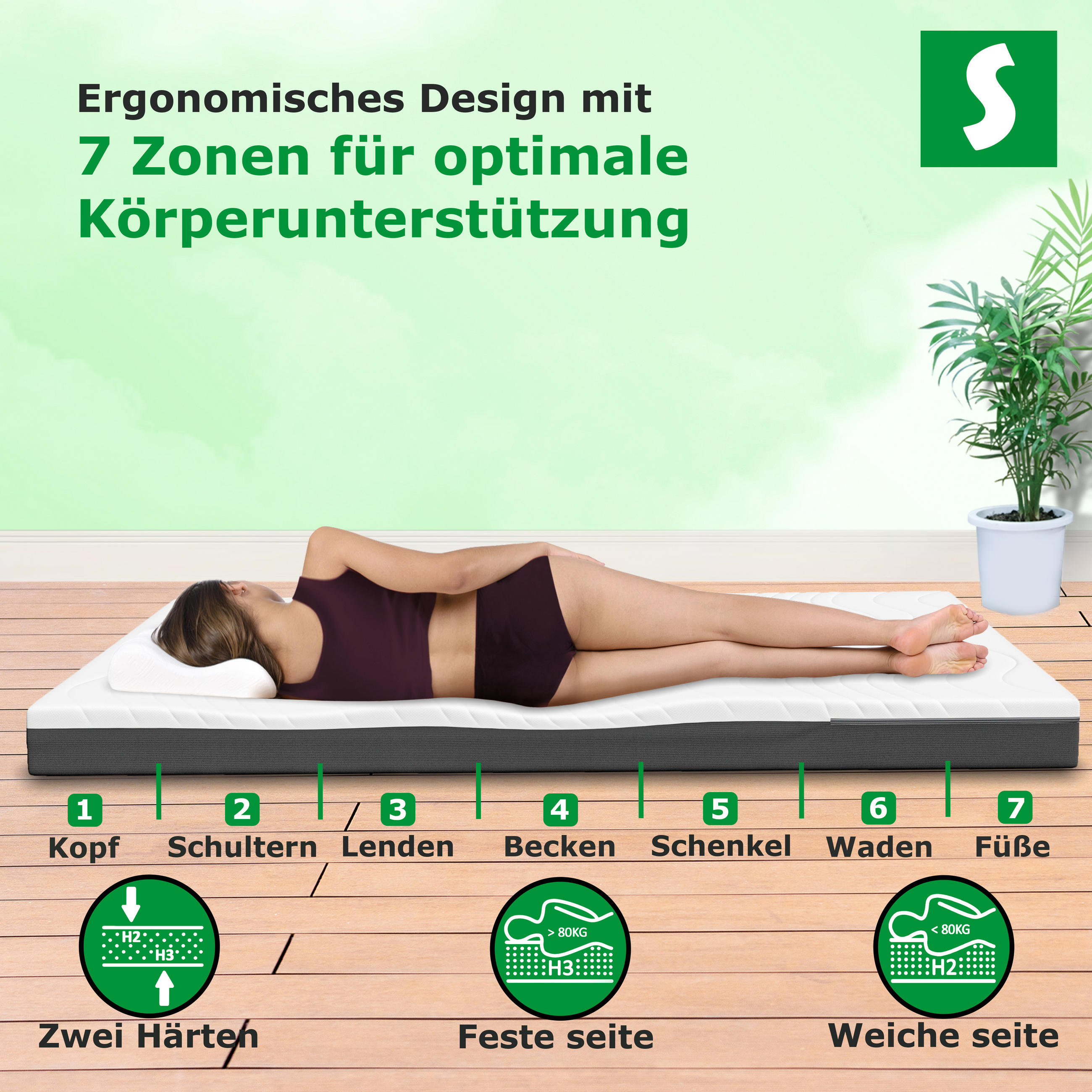 Thumbnail - Schlaftroll Mittelfest, Weiß, Textil, H3, Rechteckig, 90x190 cm, Oeko-Tex® Standard 100, Schlafzimmer, Matratzen Shop, M...