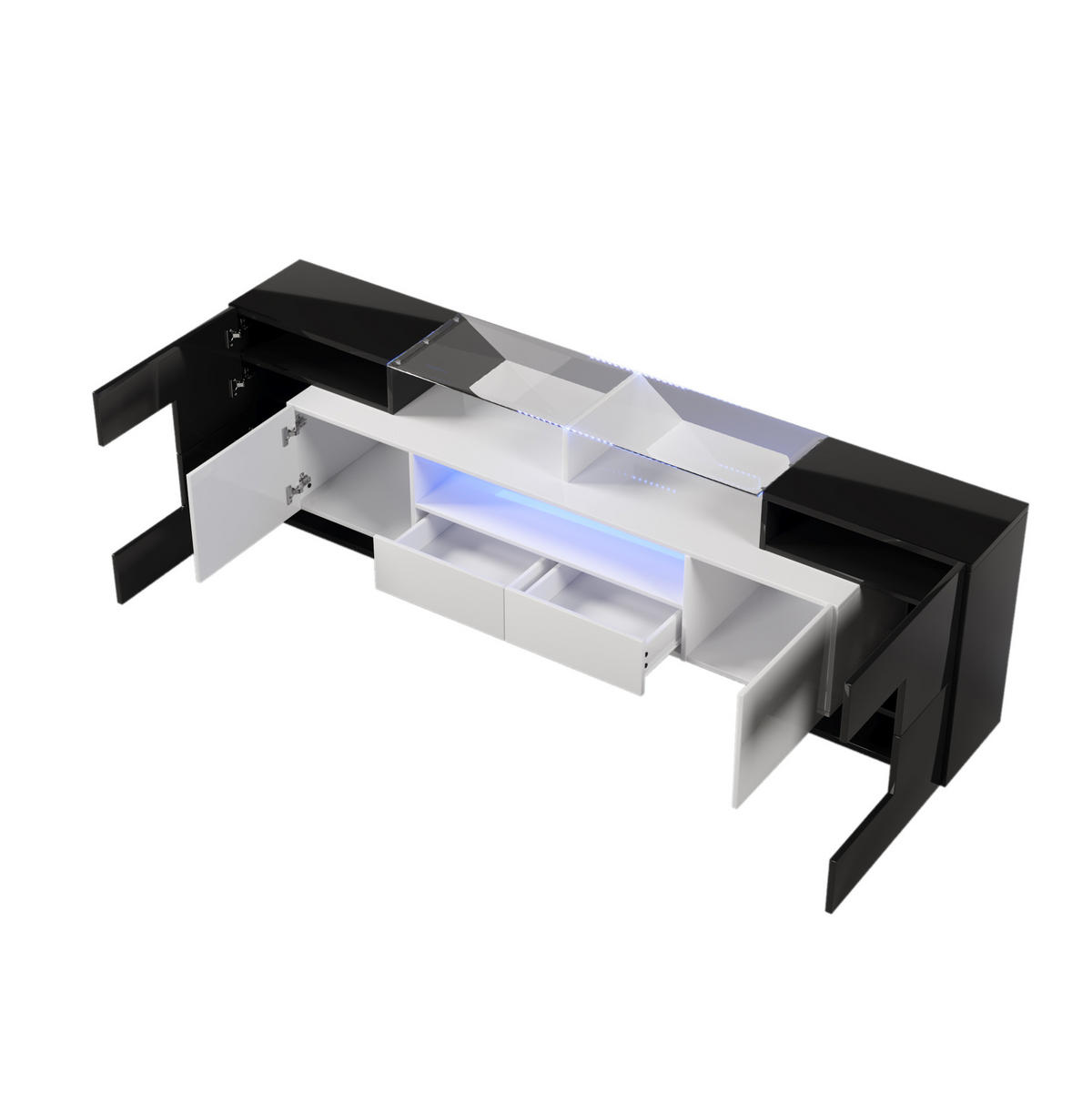 TV-LOWBOARD 200/35/60 cm mit 4 Türen, 2 Schubladen und LED-Beleuchtung - Schwarz, Holzwerkstoff (200/60/35cm) - BEAOK