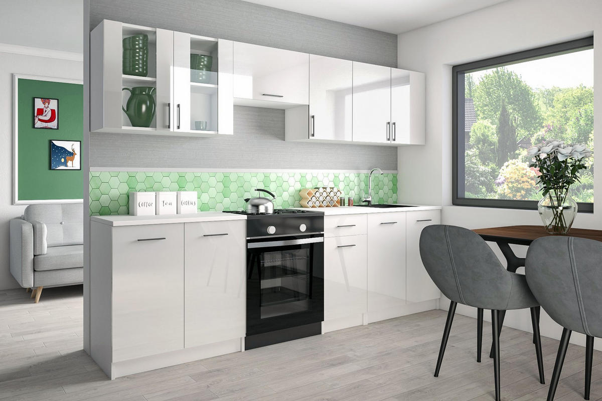 KÜCHENZEILE LECO 260 weiss glanz - Weiß Hochglanz, Holzwerkstoff (260/82/46cm) - roe furniture