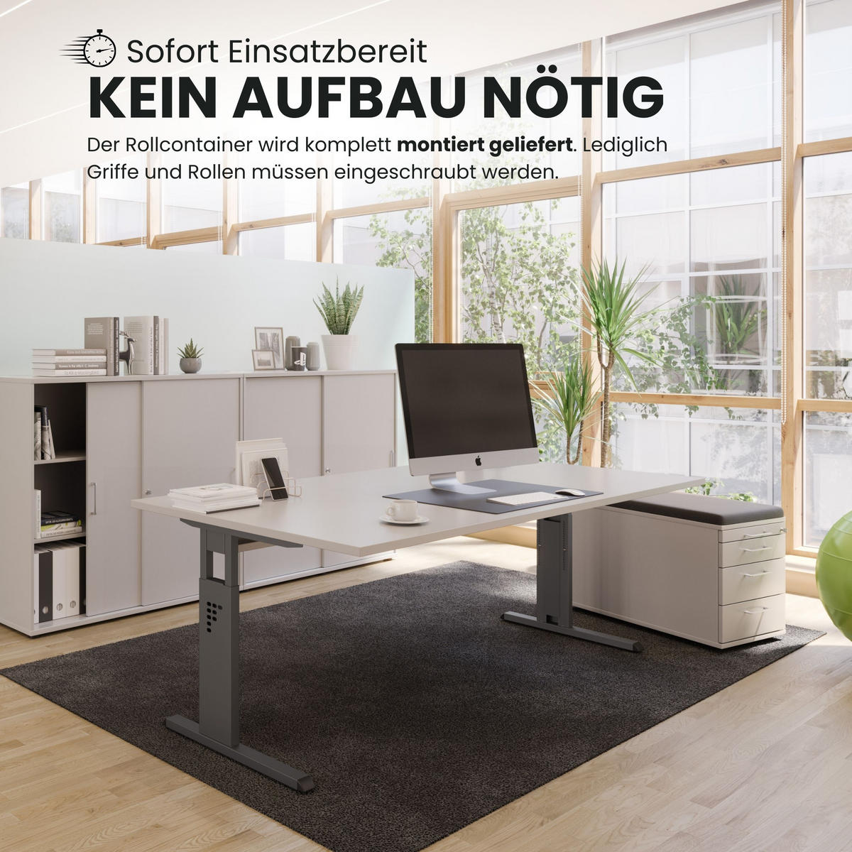 ROLLCONTAINER - mit 3 Schubladen 80/42,8/51,2 cm in Grau Streifengriff (Kunststoff) - Grau, Holzwerkstoff (42.8/51.2/80cm) - bümö