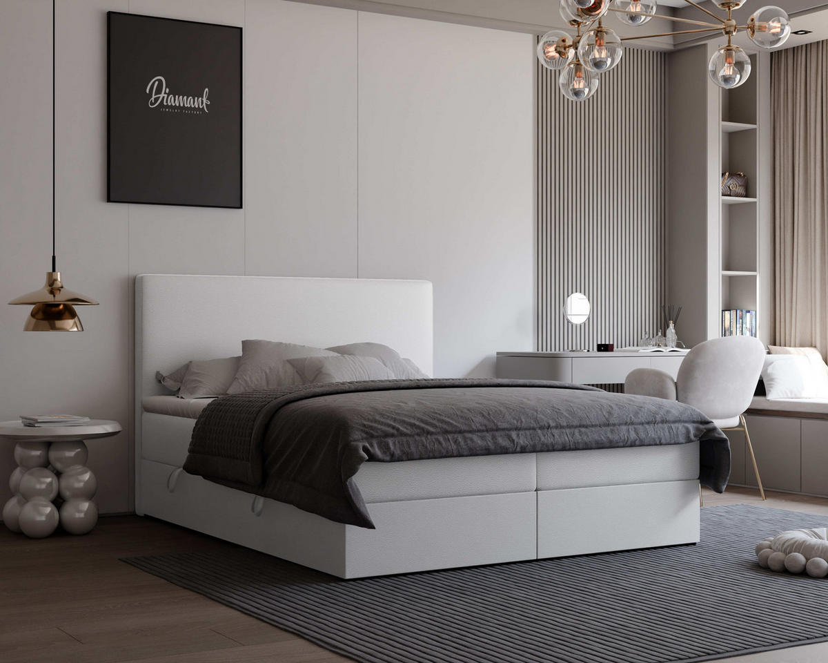 BOXBETT 160x200 cm mit Topper - Weiß, Holzwerkstoff/Textil (160/200cm) - Idohome