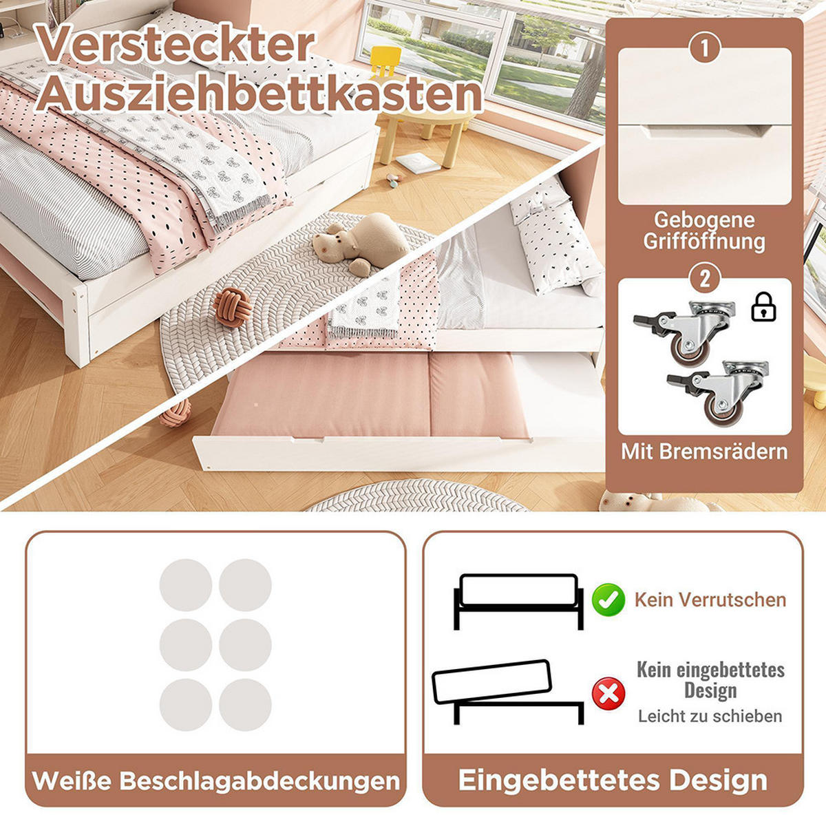 AUSZIEHBETT 90×200 cm mit Lattenrost in Weiß - Weiß, Holz (90/200cm)