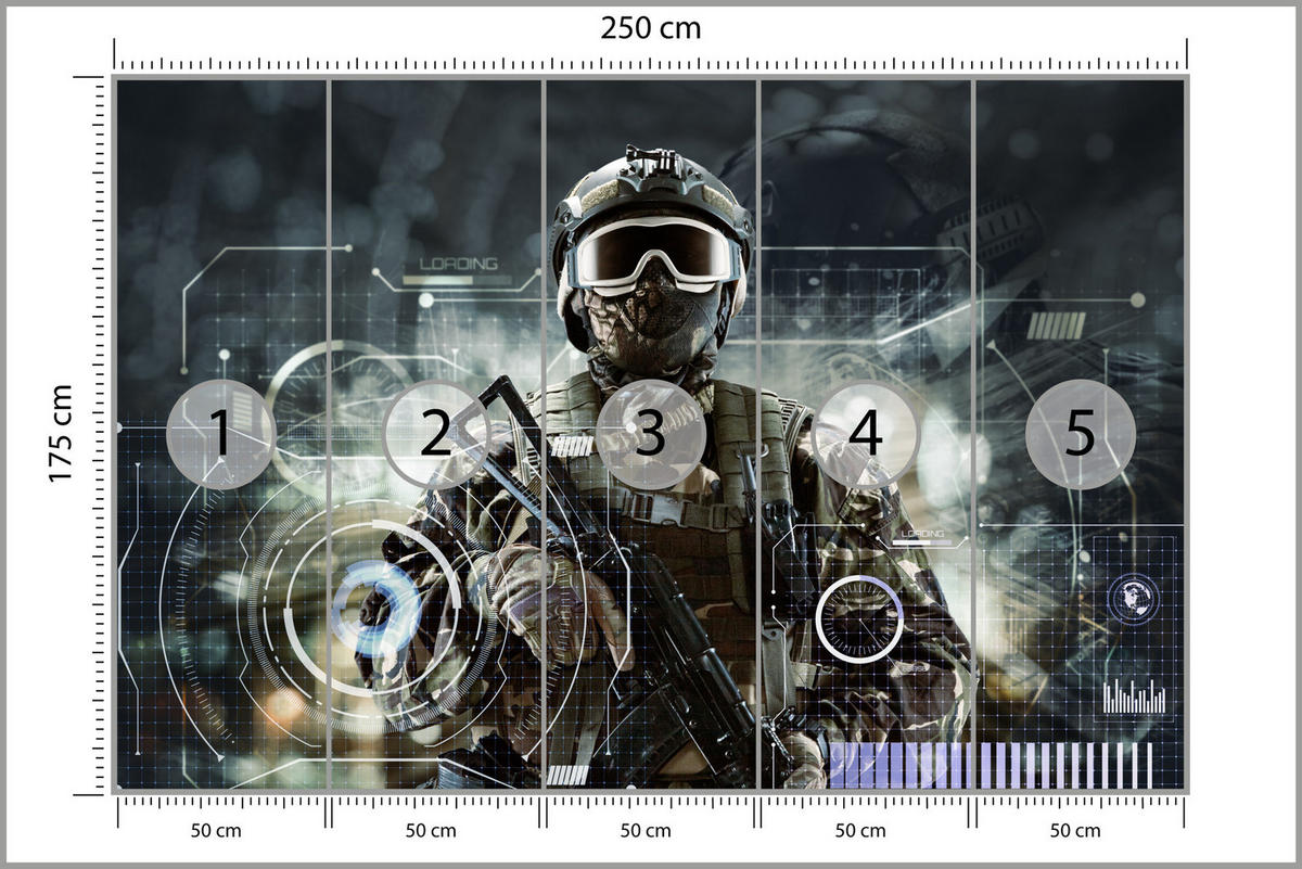 FOTOTAPETA Pre Študentskú Izbu Futuristický Vojak Bojovník 250 x 175 cm - hnedá/sivá, papier (250/175cm) - Muralo