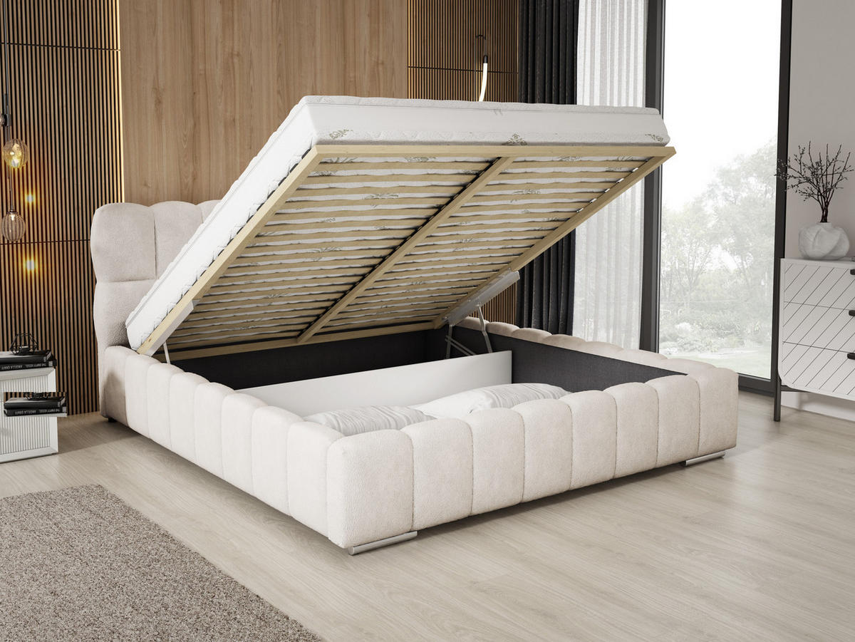 POLSTERBETT 180x200 cm Avilla mit Bettkasten, Lattenrost, Boucle, Creme - Creme, Holz/Textil (180/200cm) - Emporius