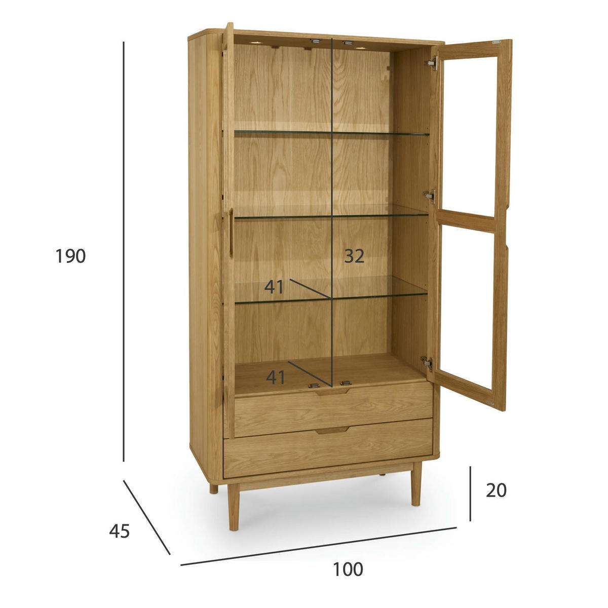 VITRINE Eiche massiv - Eichefarben/Braun, Holz/Holzwerkstoff (100/190/45cm) - Furnhouse