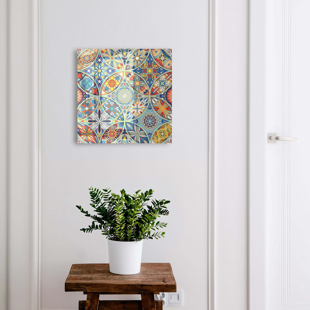 SCHLÜSSELBOX Weiß 30x30 cm – Türöffnung nach rechts - Farbenfrohes Mosaik - Blau, Metall (30/30/5cm) - TULUP