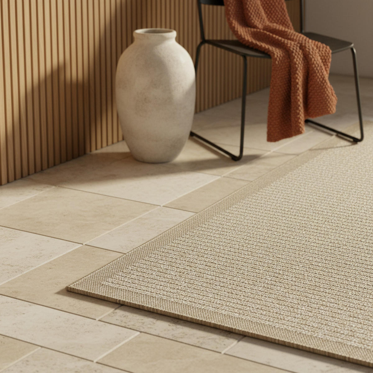 TEPPICH Outdoor Flachgewebe Uni-Farbe Polypropylen Balkon Beige Läufer 60x100 - Beige, Textil (60/100cm) - KADIMA DESIGN