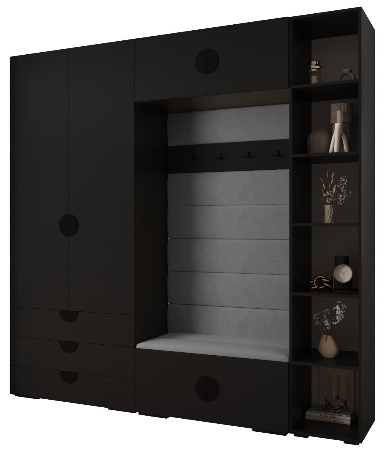Abiks Möbel Garderoben-Set Schwarz, Grau, Schwarz 240x236.7x47 cm