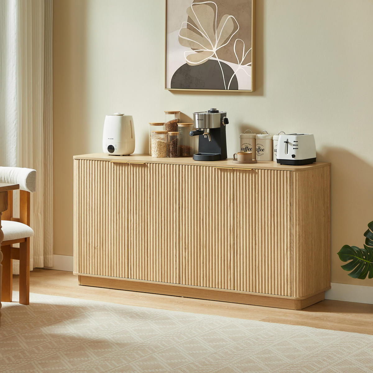 SIDEBOARD in Eichefarben mit vertikalen Streifen für Wohnzimmer, B160/T40/H80 cm - Eichefarben, Holzwerkstoff/Metall (160/80/40cm) - STILVORA