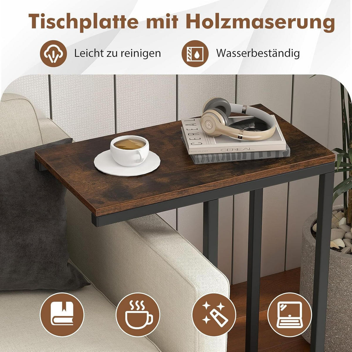 BEISTELLTISCH 64cm Braun - Braun, Holz (45/25/64cm) - COSTWAY