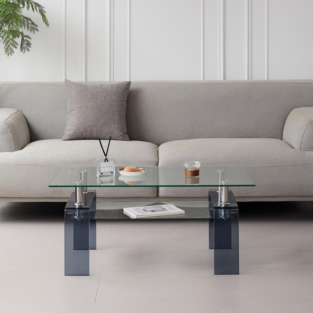 COUCHTISCH Transparent/Grau 100/55/45 cm aus Glas - Klar, Glas (55/100/45cm) - PANGIVO