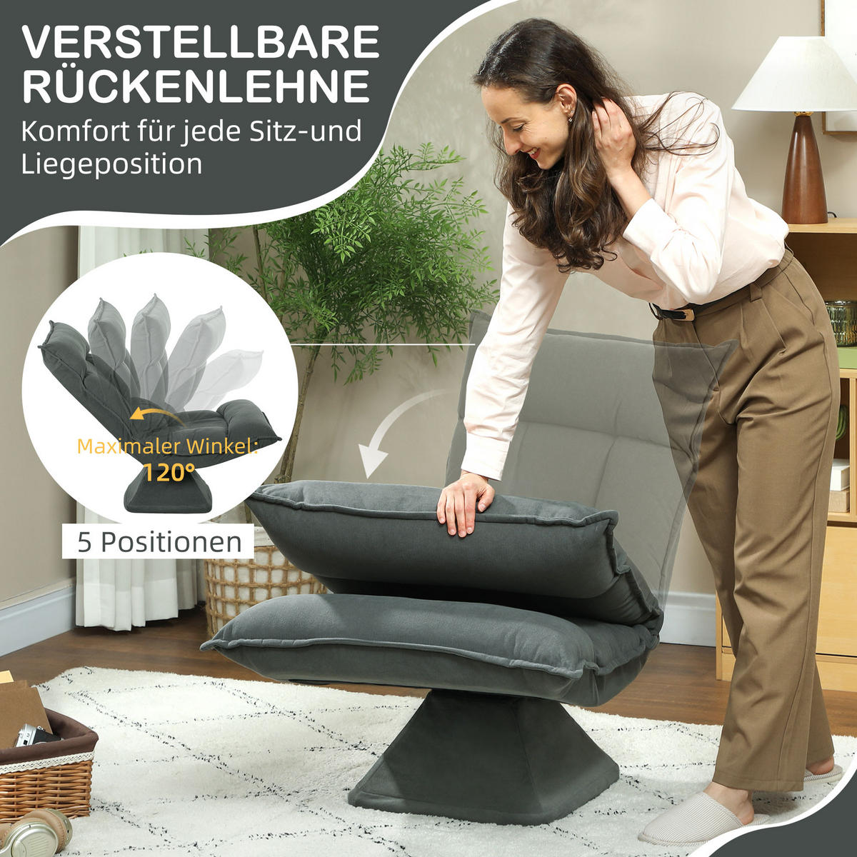 BODENSTUHL Polyester Dunkelgrau - Dunkelgrau, Kunststoff (62/95/70cm) - HOMCOM