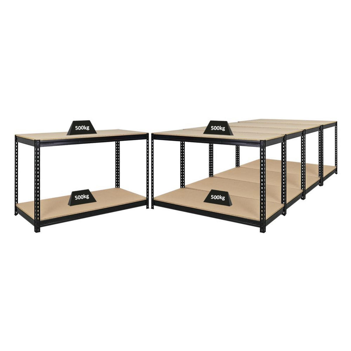 WERKBANK Strong Beast 2er-Set mit 2x 90x150x60 cm Fachlast 500 kg Schwarz - Schwarz, Metall (300/90/60cm) - PROREGAL