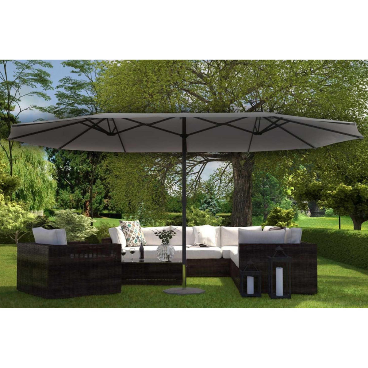 SONNENSCHIRM venice grau oval 2 7 x 4 6 cm doppelter - Grau, Metall (460/270cm) - Concept Usine