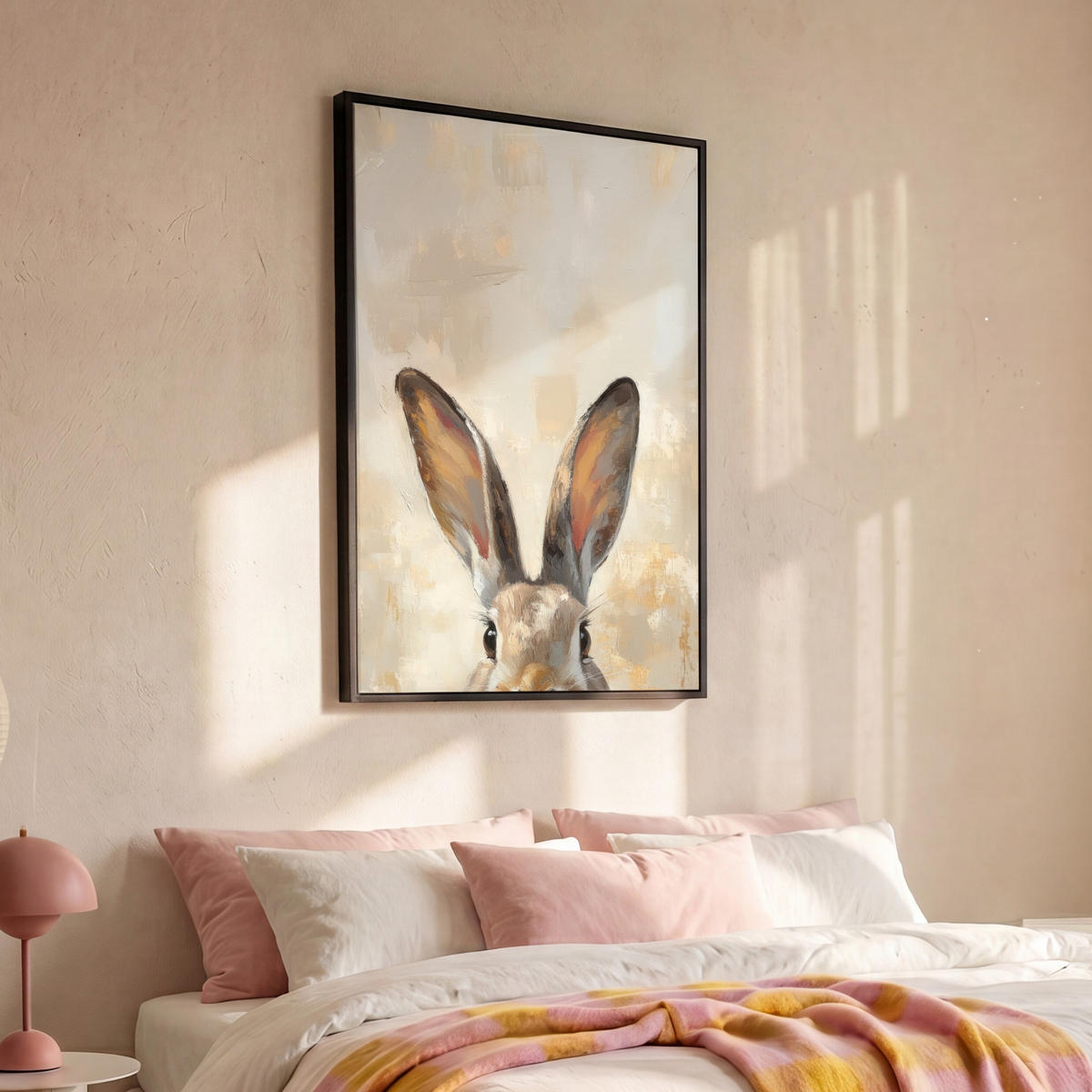 LEINWAND Bilder mit Rahmen - Hase - Ohren - Braun - 80x120 - Beige, Textil (80/120cm) - MuchoWow