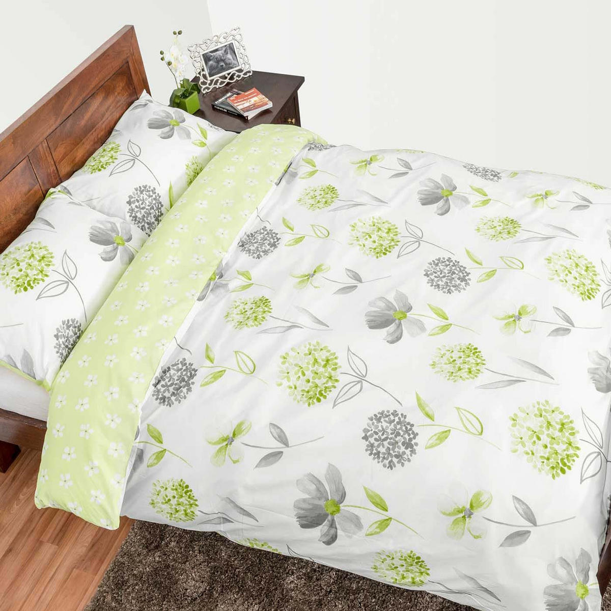 WENDEBETTWÄSCHE Blumen - Grün, Textil (230/220cm) - Homescapes