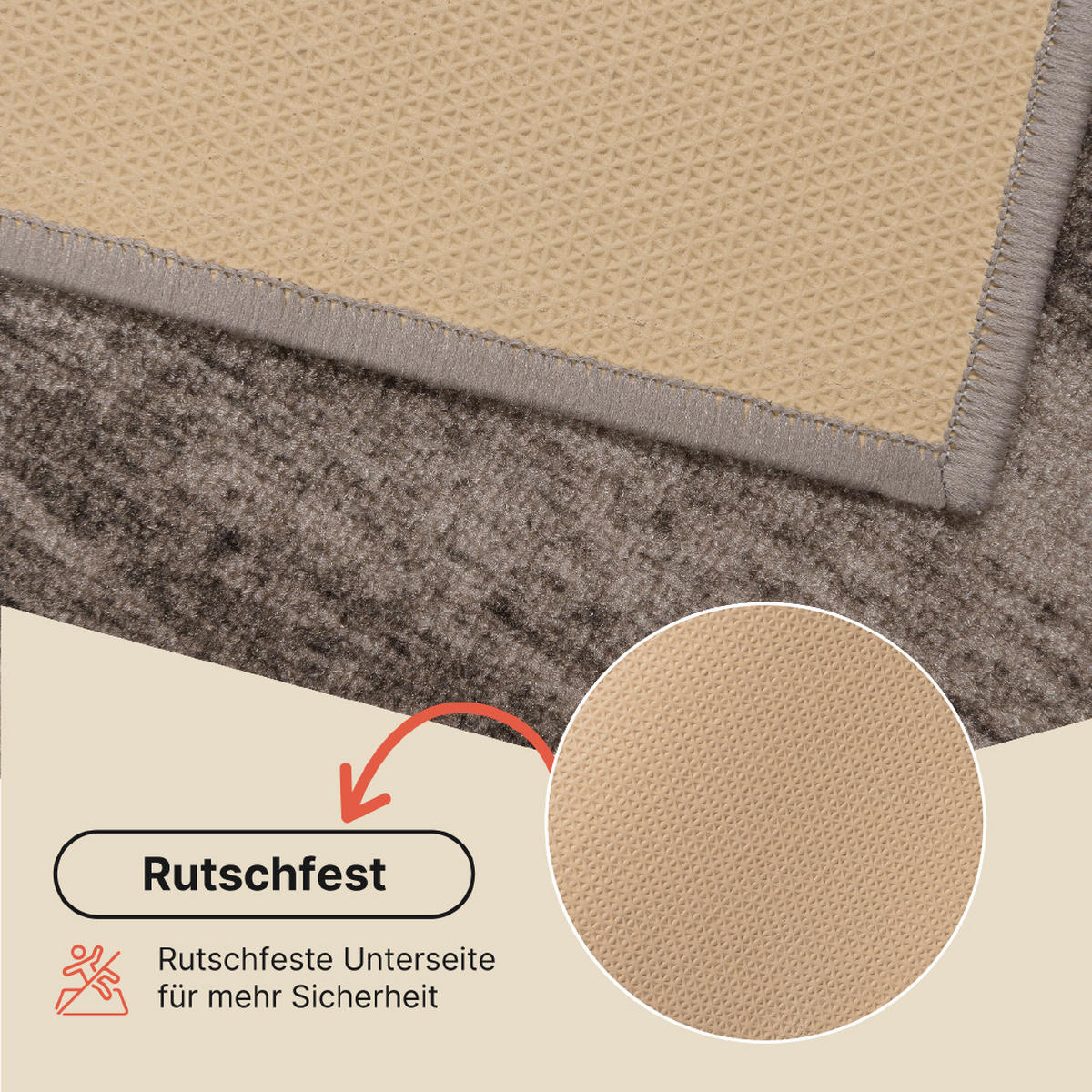 TEPPICHLÄUFER Anti-Rutsch Taupe rutschfest Gummiunterlage 100/500 cm - Taupe, Textil (100/500cm) - Tapiso