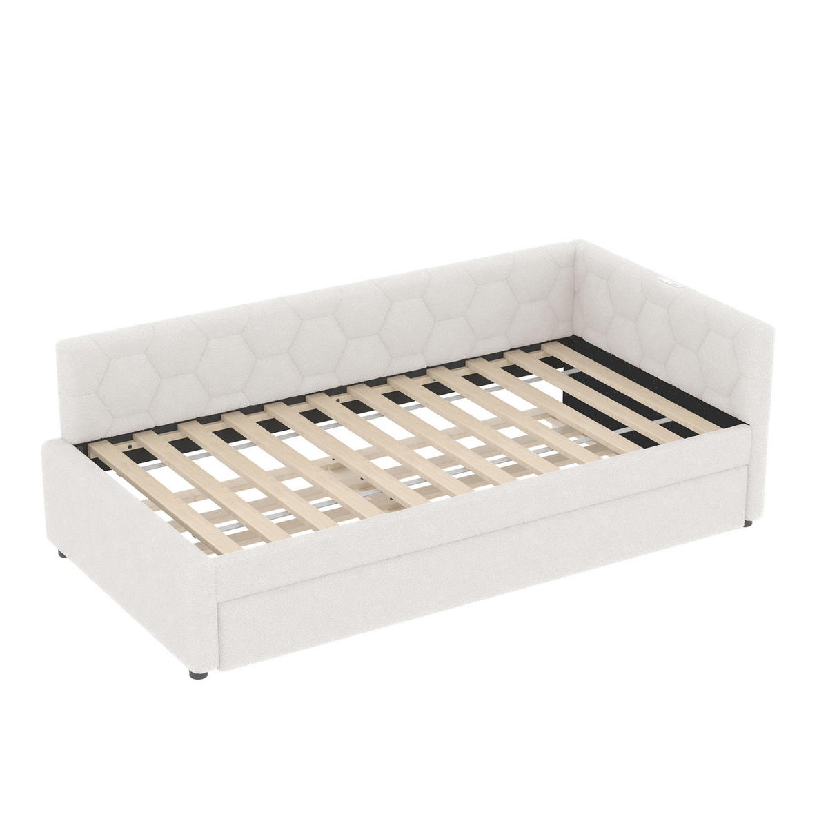 POSTEL 90/200 cm bílá z MDF a bouclé s výsuvným lůžkem USB a Type-C - bílá, textil (90/200cm) - OKWISH