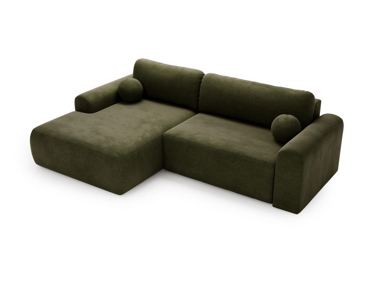 ECKSOFA Aurora Olivgrün, mit Schlaffunktion in Vena Stoff, linke seite - Olivgrün, Holzwerkstoff/Textil (257/177cm) - Bettso