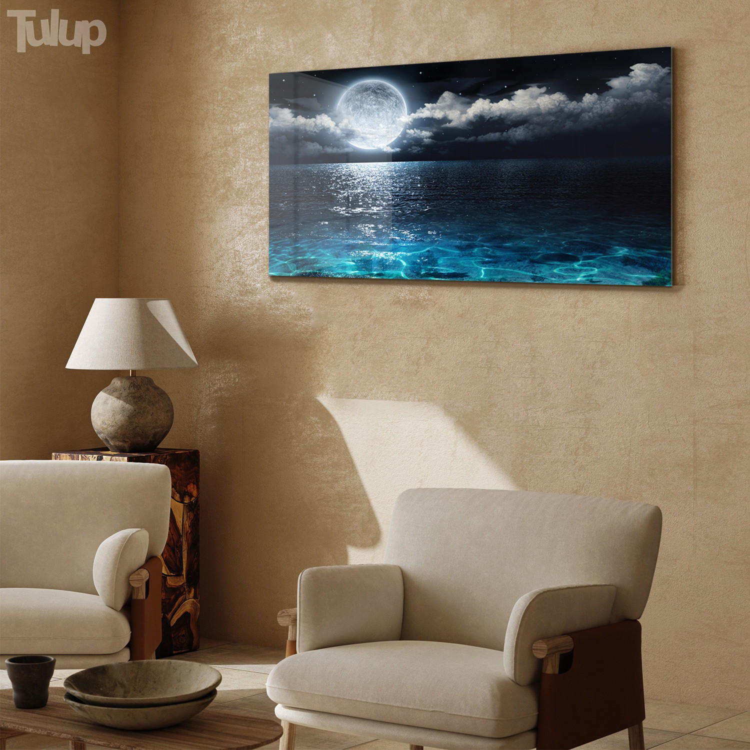 GLASBILD 120x60 cm Vollmond - Petrol, Glas (120/60cm) - TULUP