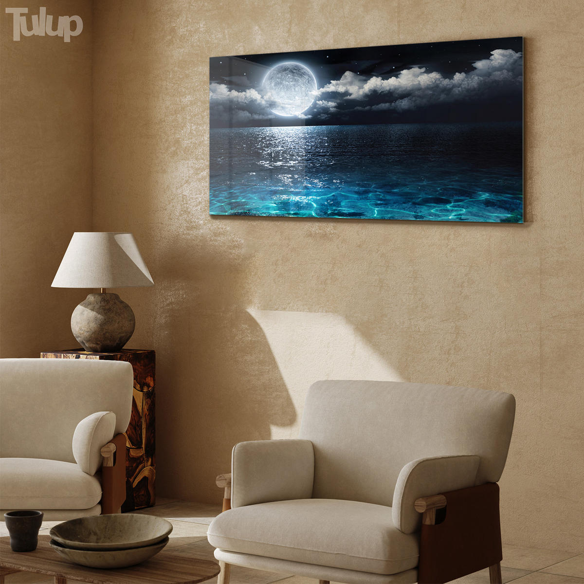 GLASBILD 120x60 cm Vollmond - Petrol, Glas (120/60cm) - TULUP