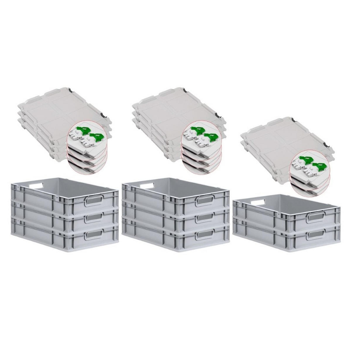 EUROBOX 8x Nextgen Economy Mit Scharnierdeckel Grau/GrünGriffe Offen 23 Liter - Grün, Kunststoff (40/12/60cm) - PROREGAL