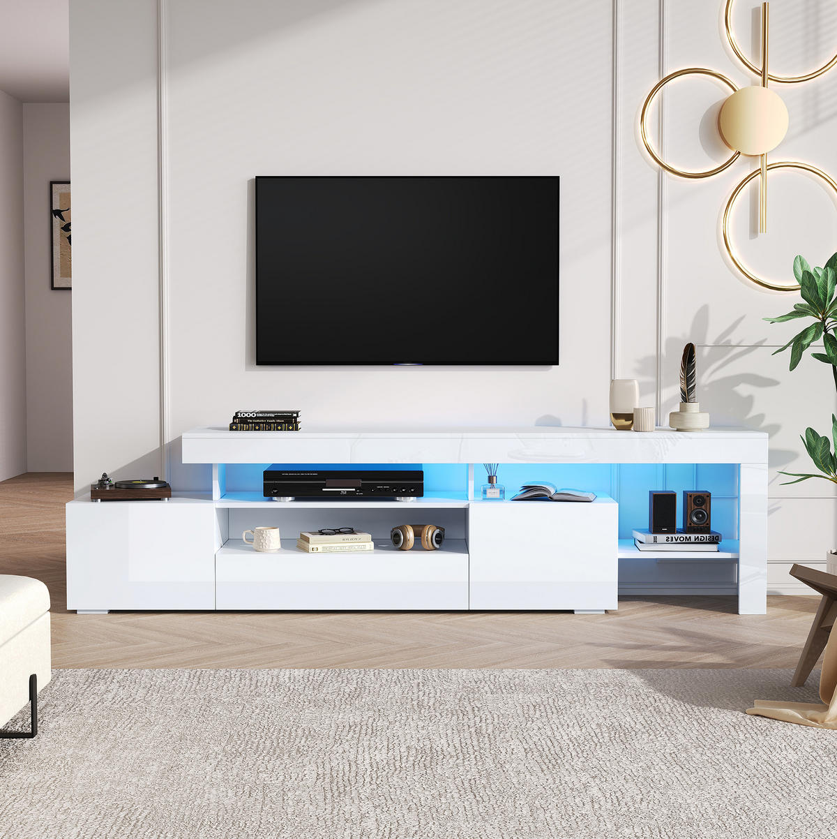 TV-ELEMENT mit LED 192 x 37 x 53 cm Hochglanz Weiß - Weiß, Holzwerkstoff (37/53/192cm) - Beauniv