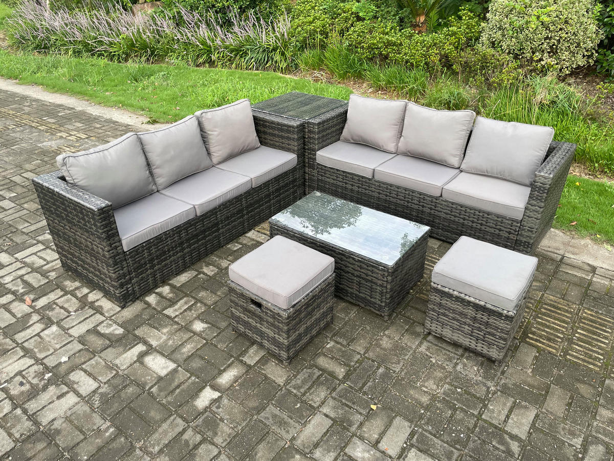 GARTENMÖBELSET mit Hockern 8-Sitzer - Dunkelgrau, Metall - Fimous