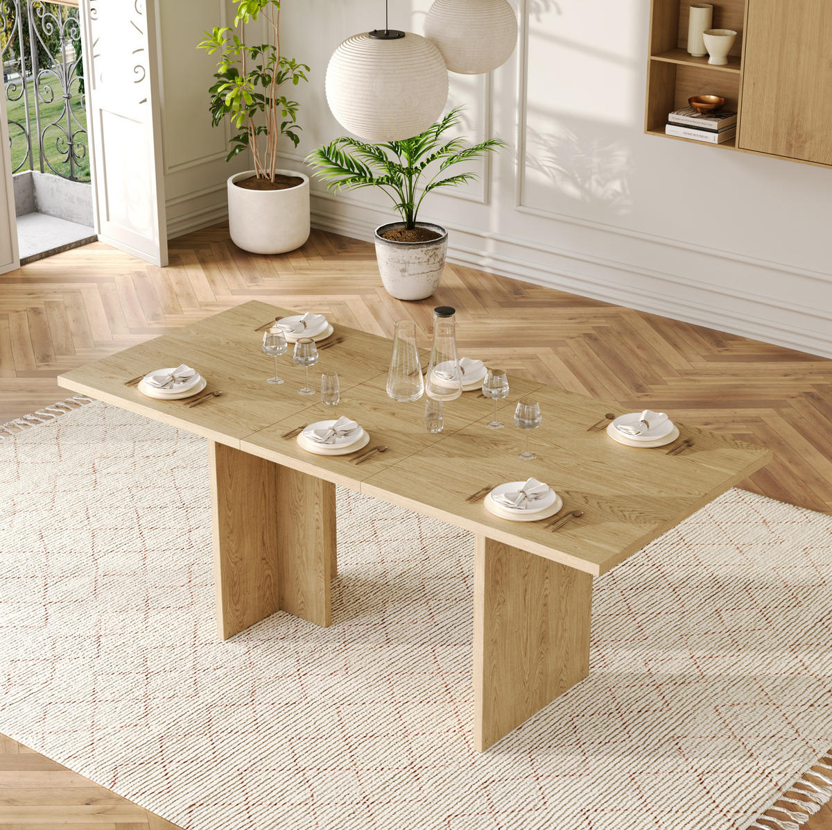 JEDÁLENSKÝ stôl, 140/180/80 cm dub, rozkladací pre 6–8 osôb - farba duba, kompozitné drevo (180/80/75cm) - BEAOK