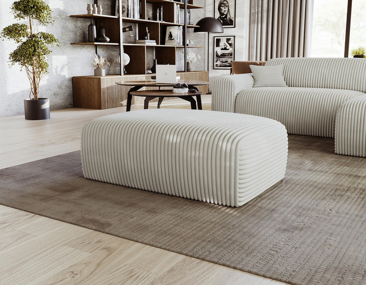 POLSTERHOCKER - Cord - Silberfarben/Schwarz, Kunststoff/Textil (110/40/72cm) - home24