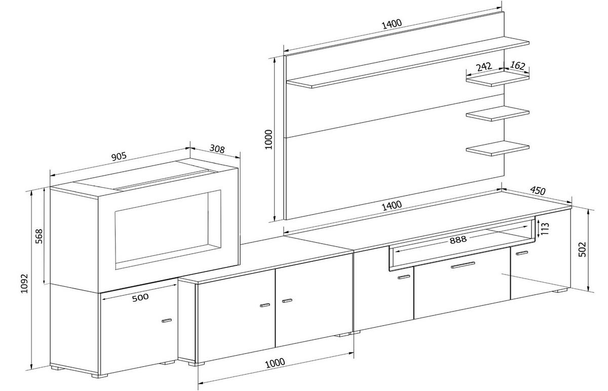 WOHNWAND Elektrokamin weiß, Hochweiß lackiert, 290/45/170cm - Weiß, Holzwerkstoff (290/170/45cm) - Skraut Home