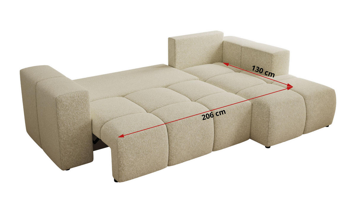 ROHOVÁ SEDAČKA MONIVA L - Krémová Strukturovaná látka - Levá Strana - černá/krémová, textil/plast (164/266cm) - MKS